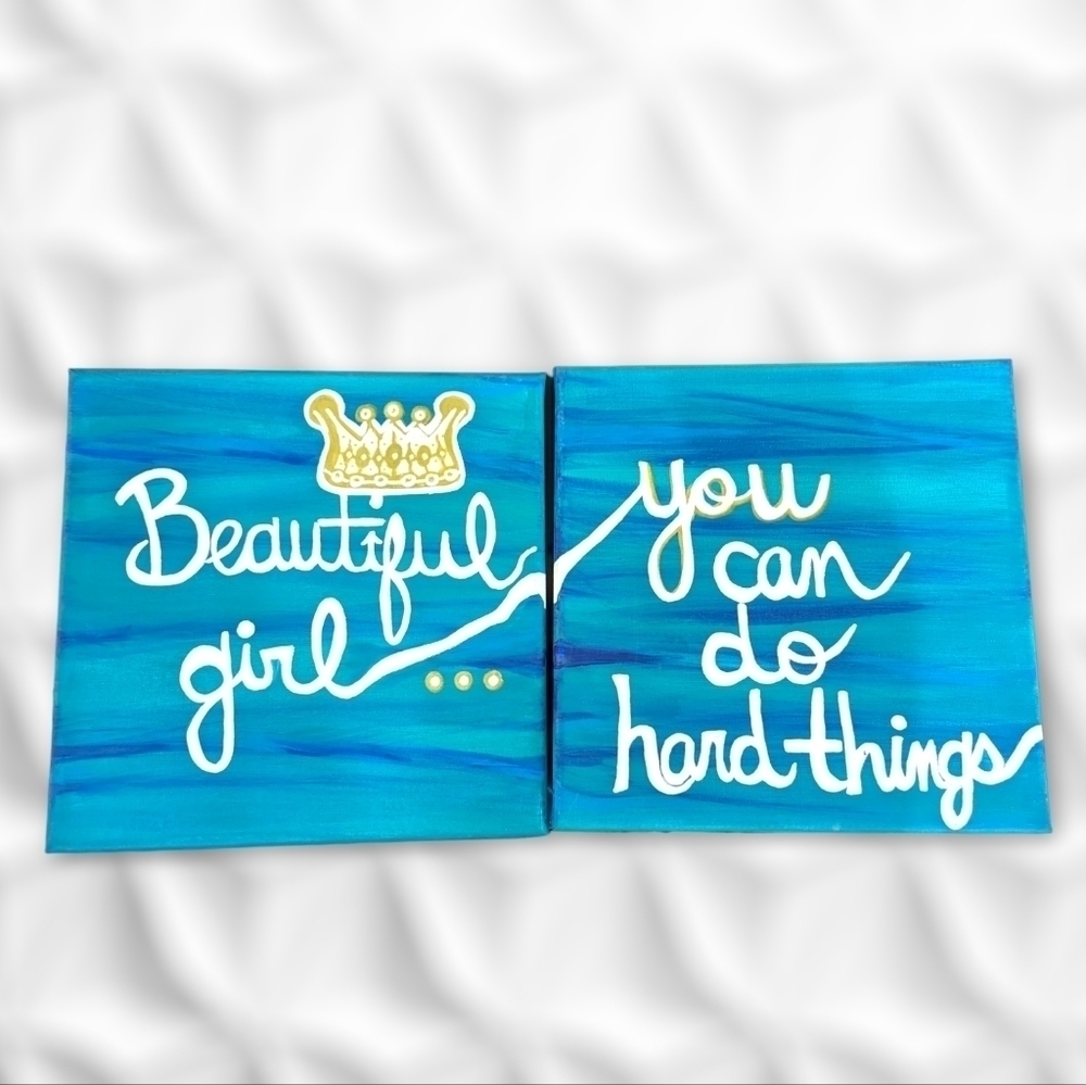 Handmade Canvas Paintings Wall Art Beautiful Girl You Can Do Hard Things Quote